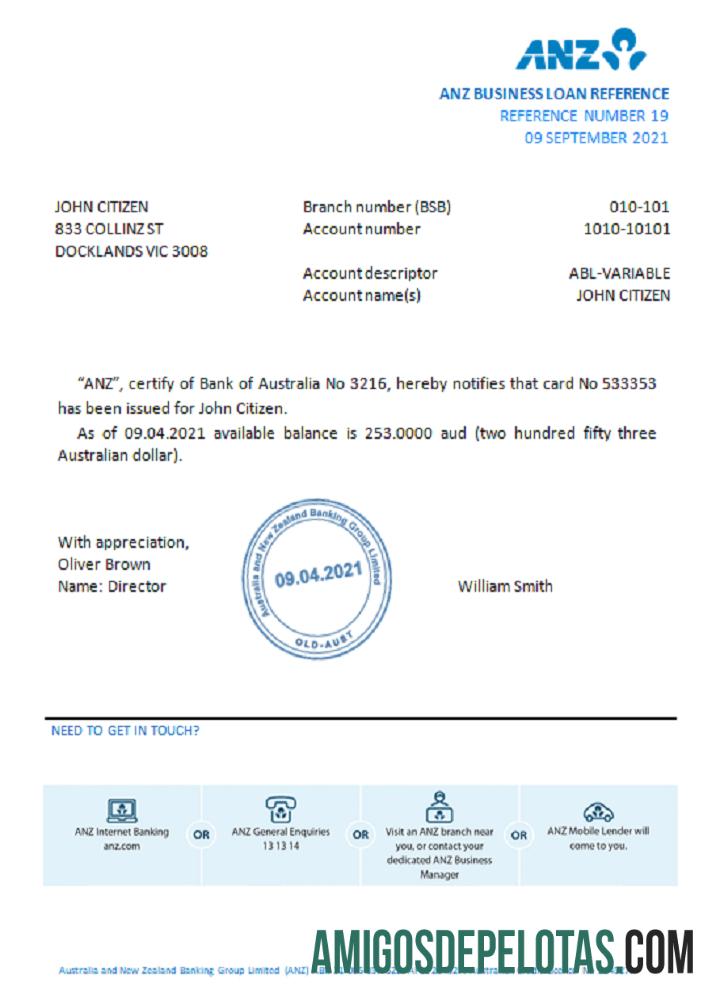 Referência do Banco ANZ da Austrália baixar para verificação